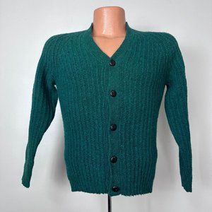 Vintage 1960s Dark Green Wool Cardigan Sweater, Puritan Sportswear Size XS